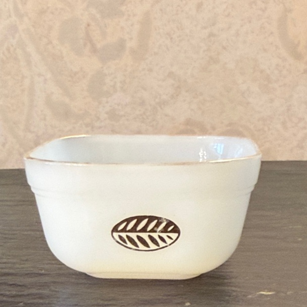 Fire King Milk Glass Square Bowl with Gold Accent